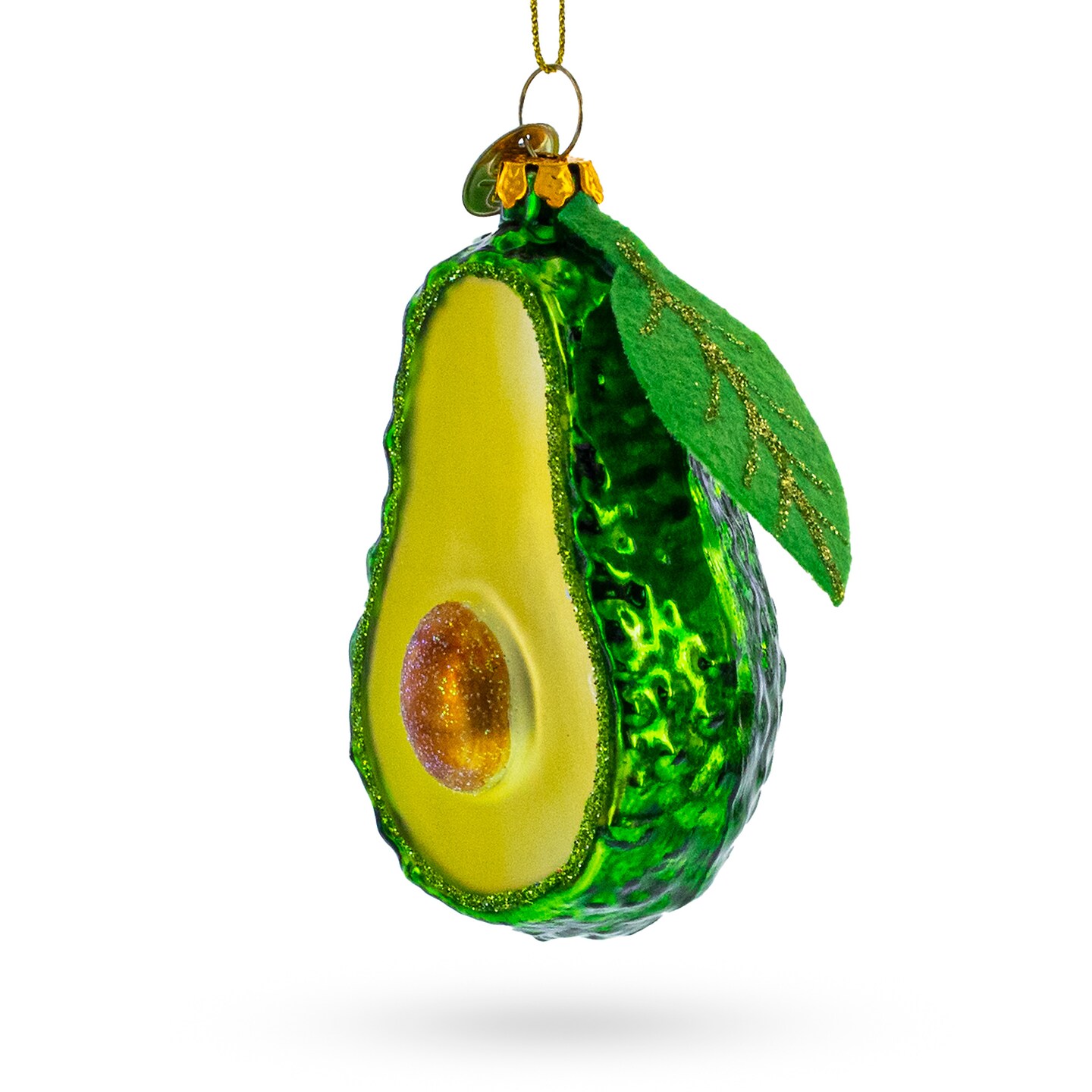 Nature&#x27;s Butter: Avocado with Leaf Glass Christmas Ornament