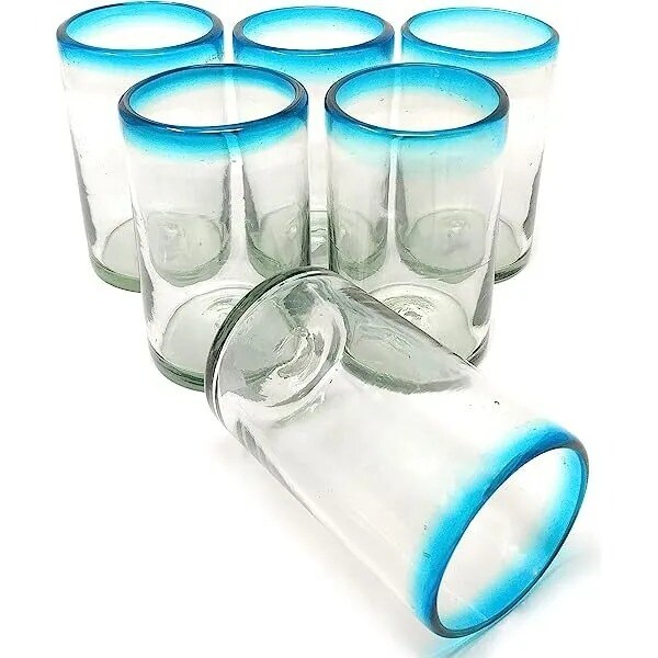 Amici Home Aqua Rim Hiball Glass | Set of 6 | 16 Ounce