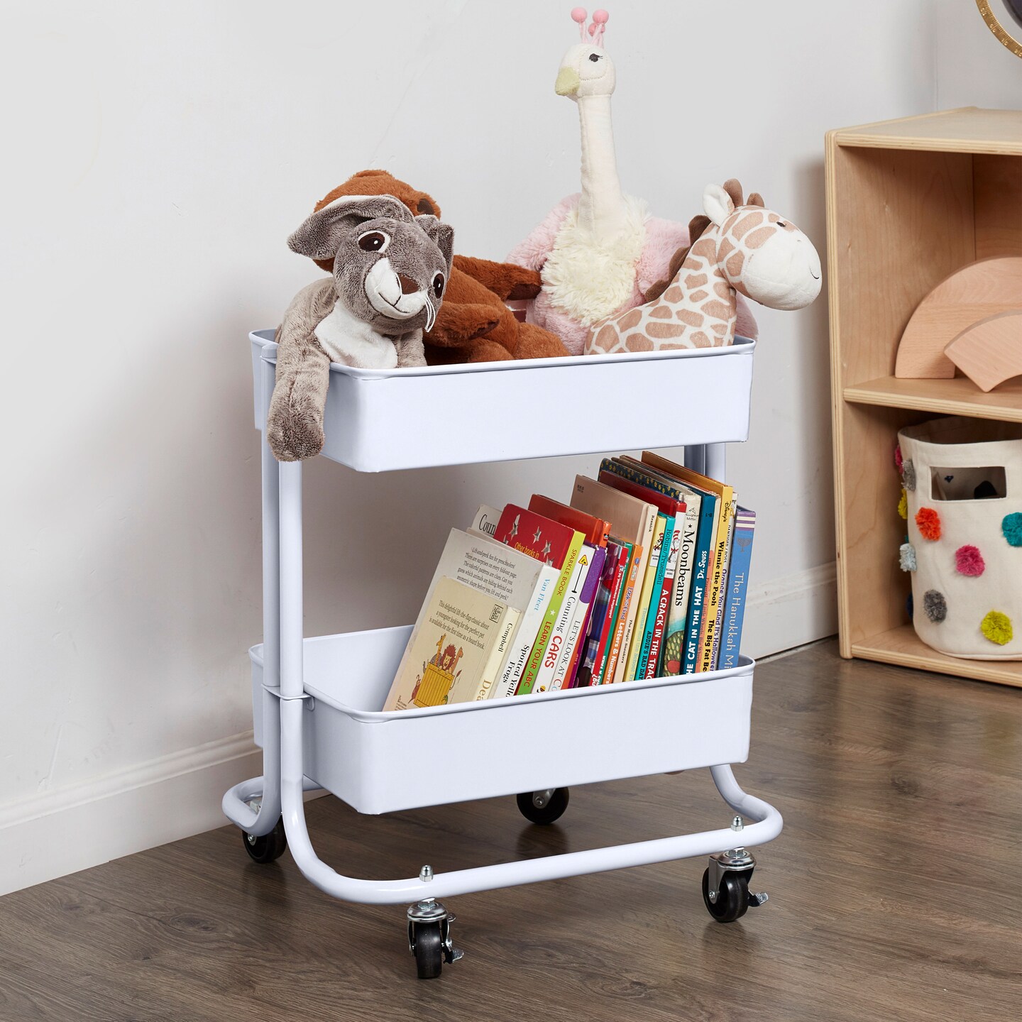 2-Tier Metal Rolling Utility Cart, Mobile Storage Organizer
