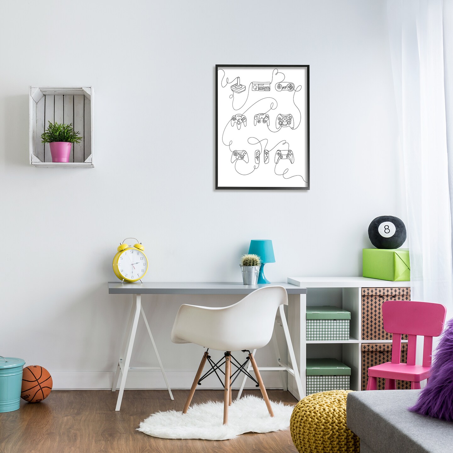 Stupell Industries Line Doodle Gaming Controllers Framed Giclee Art