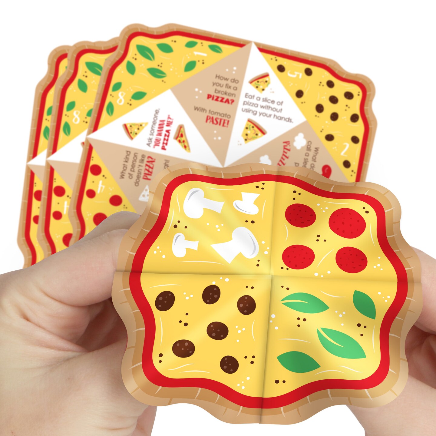 Big Dot of Happiness Pizza Party Time - Baby Shower or Birthday Party Cootie Catcher Game - Jokes and Dares Fortune Tellers - Set of 12