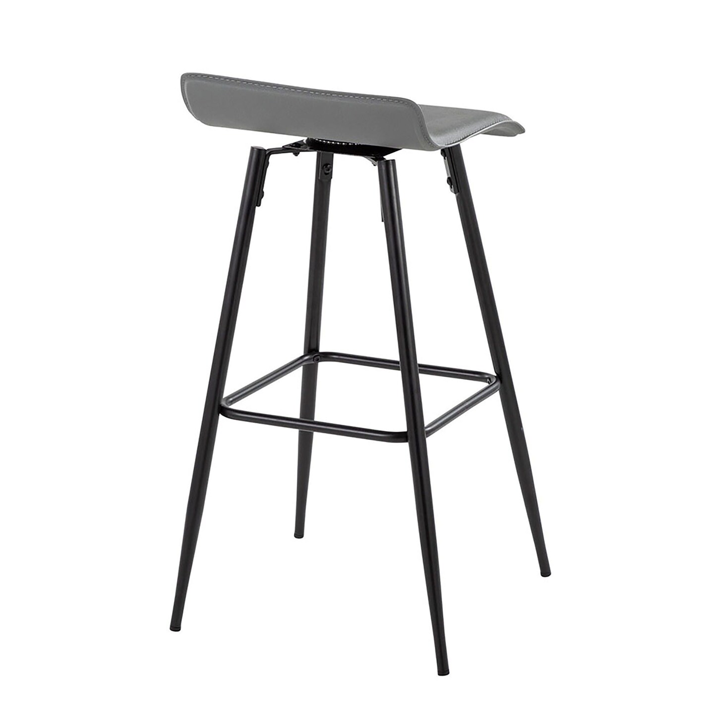 Ale 30&#x22; Contemporary Fixed-Height Bar Stool in Black Steel and Faux Leather - Set of 2