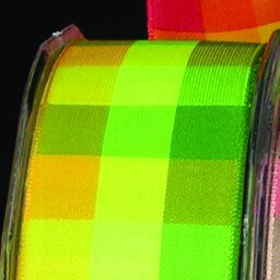 The Ribbon People Neon Green and Yellow 3-Way Checkered Wired Craft Ribbon 1.5&#x22; x 27 Yards