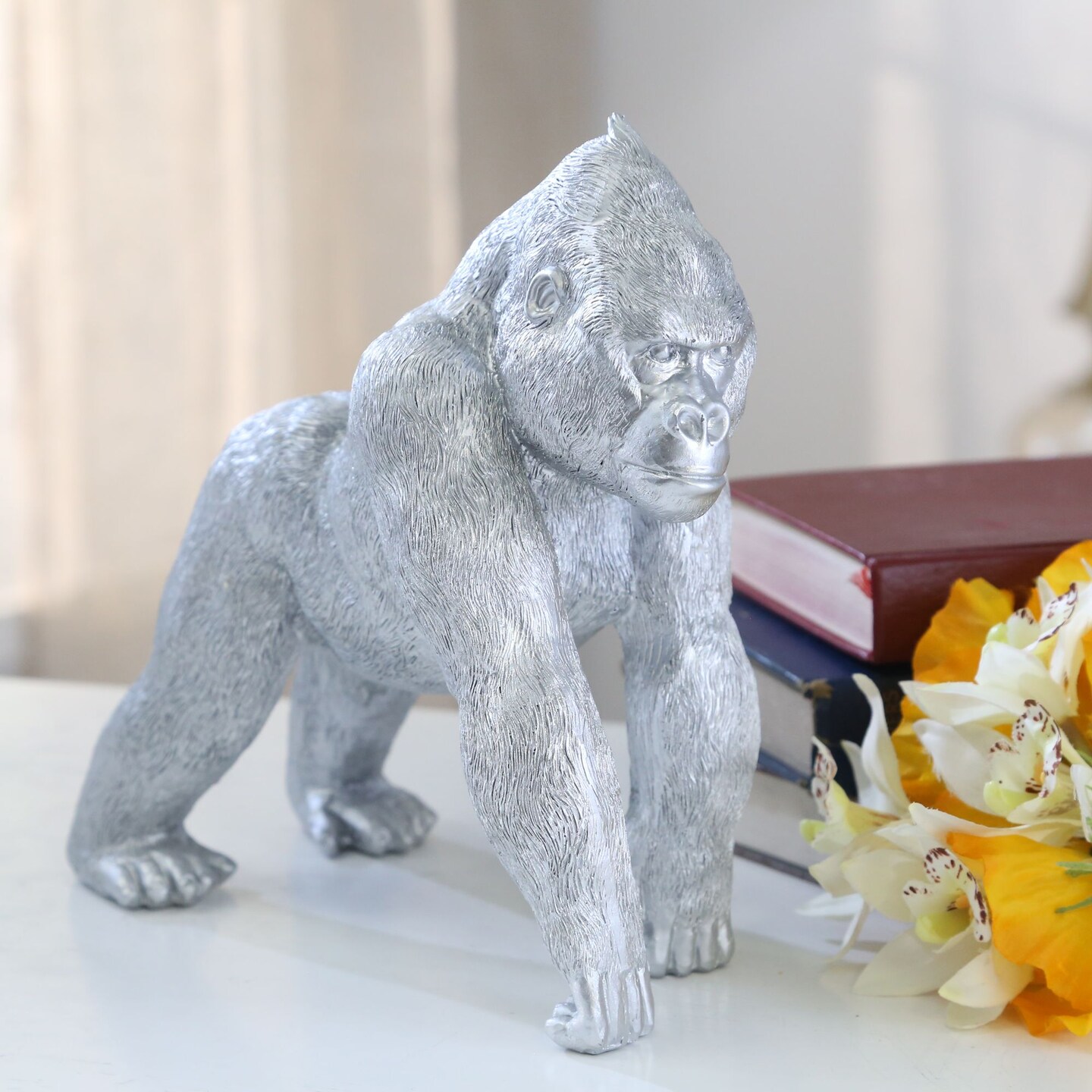 Kingston Living 10" Silver Gorilla Tabletop Collectible Figurine