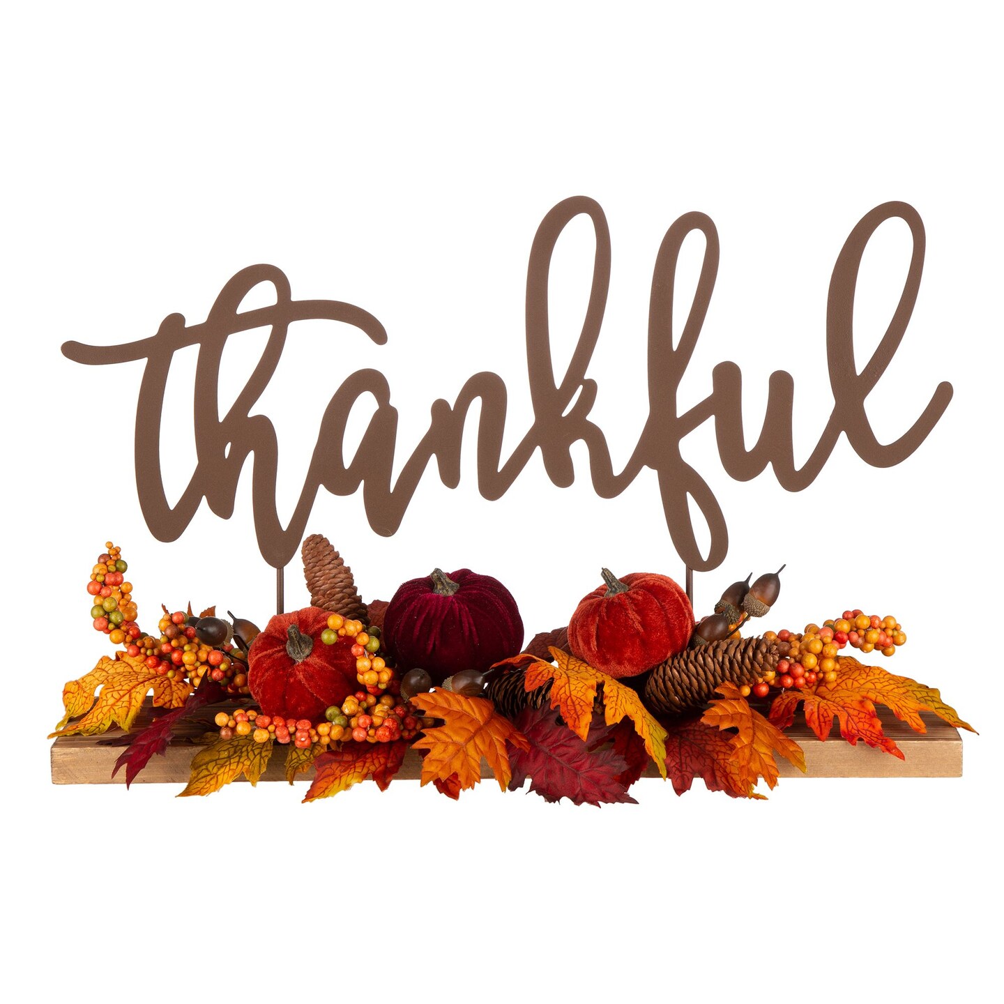 Glitzhome 24&#x22; Brown and Orange Thankful Sign Thanksgiving Floral Centerpiece