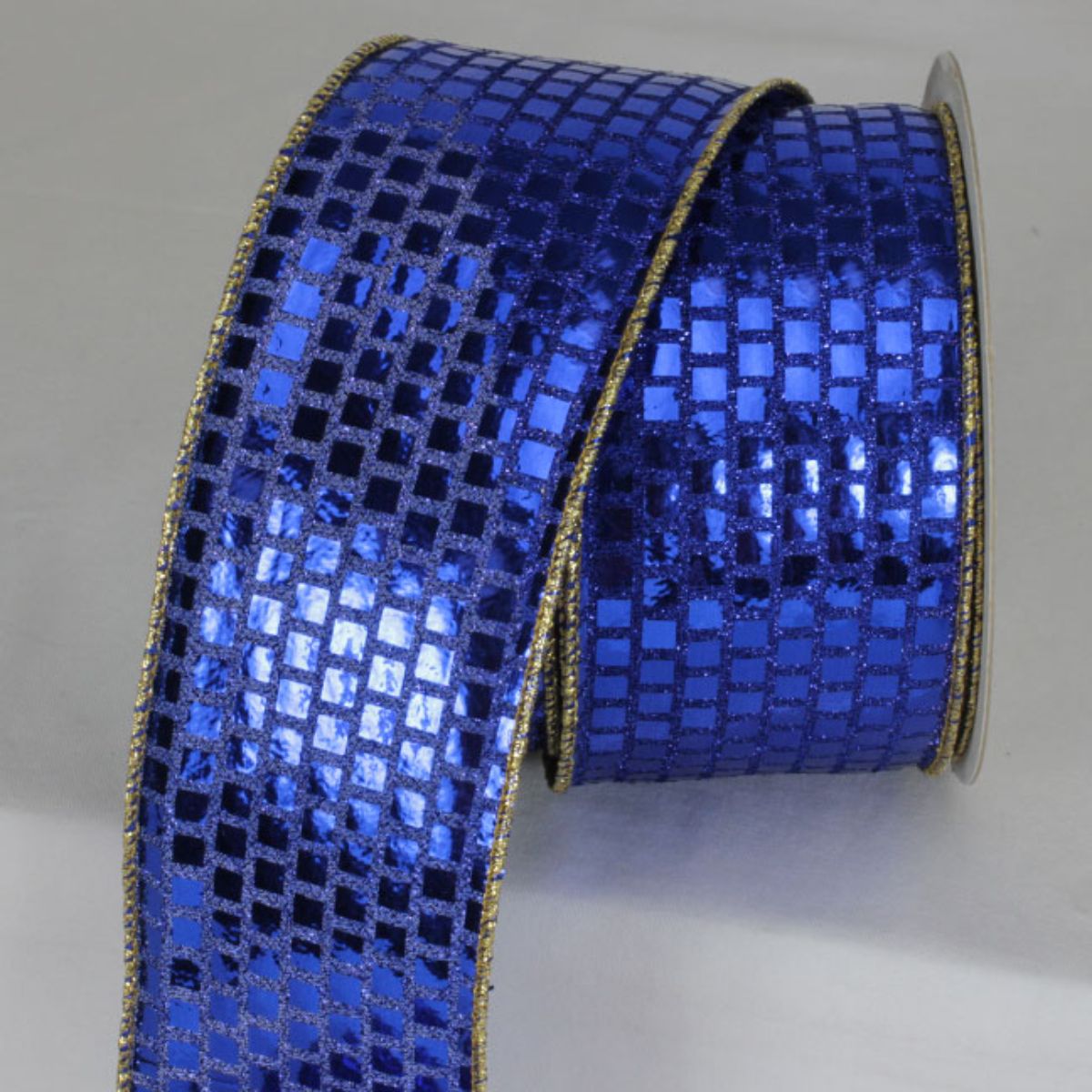 The Ribbon People Sapphire Blue and Gold Geometric Wired Craft Ribbon 3&#x22; x 20 Yards