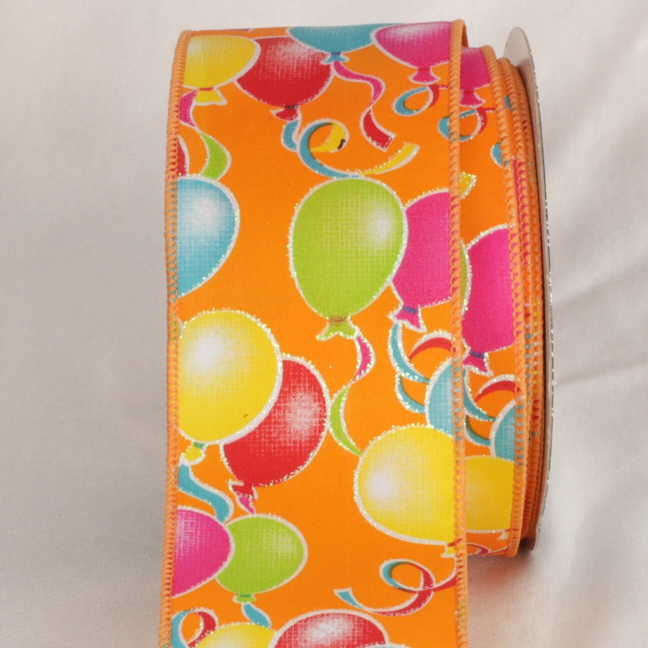 The Ribbon People Orange and Yellow Balloon Party Print Wired Craft Ribbon 2.5&#x22; x 20 Yards