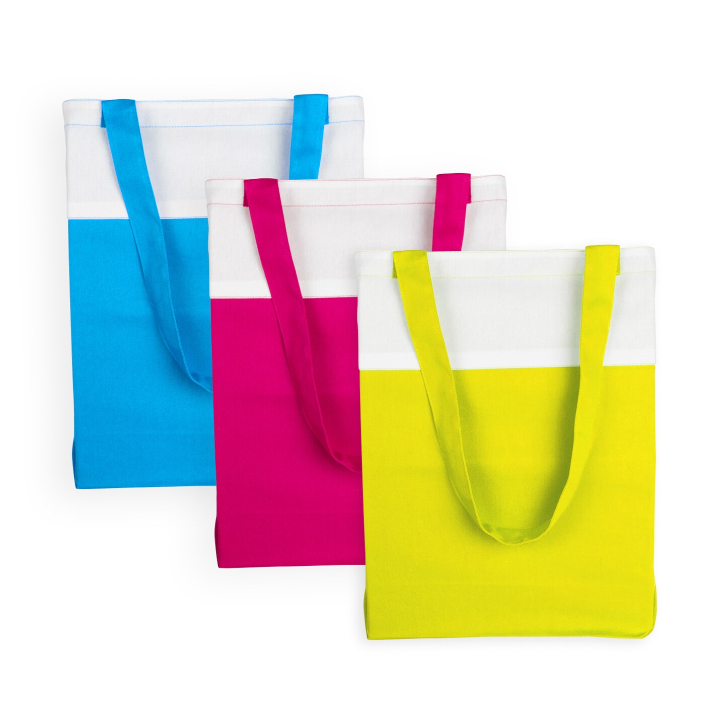 Contemporary Home Living Set of 3 Neon Blue, Pink, and Yellow DII Damask Primary Vibrant Canvas Tote Bags, 15.25&#x22;