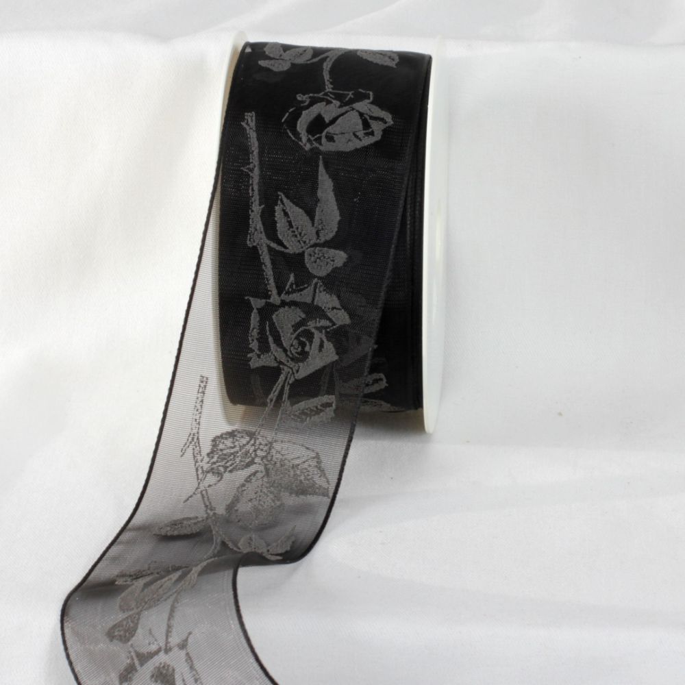 The Ribbon People Black and Gray Mourning Sorrow Roses Ribbon 2&#x22; x 22 Yards