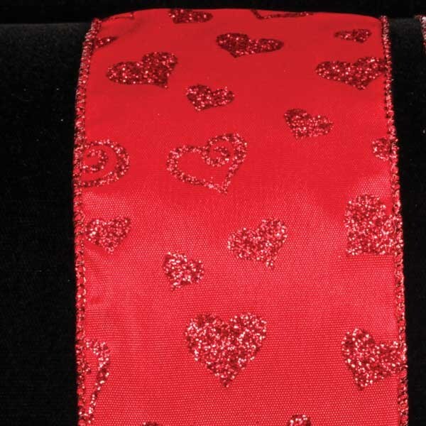 The Ribbon People Red Sparkling Hearts Romantic Wired Craft Ribbon 2.5&#x22; x 20 Yards