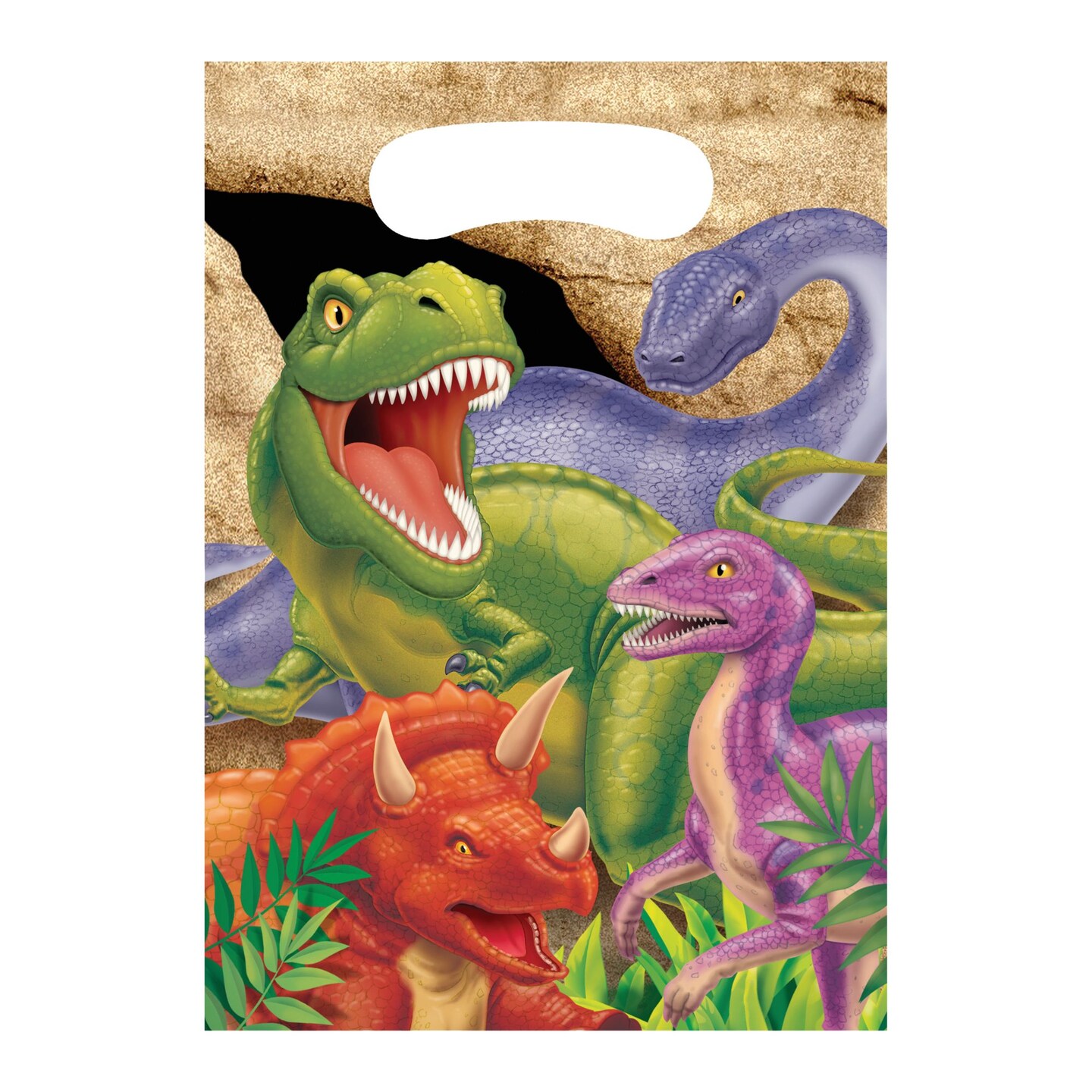 Party Central Club Pack of 96 Green and Purple Dino Blast Loot Bags 9&#x22;
