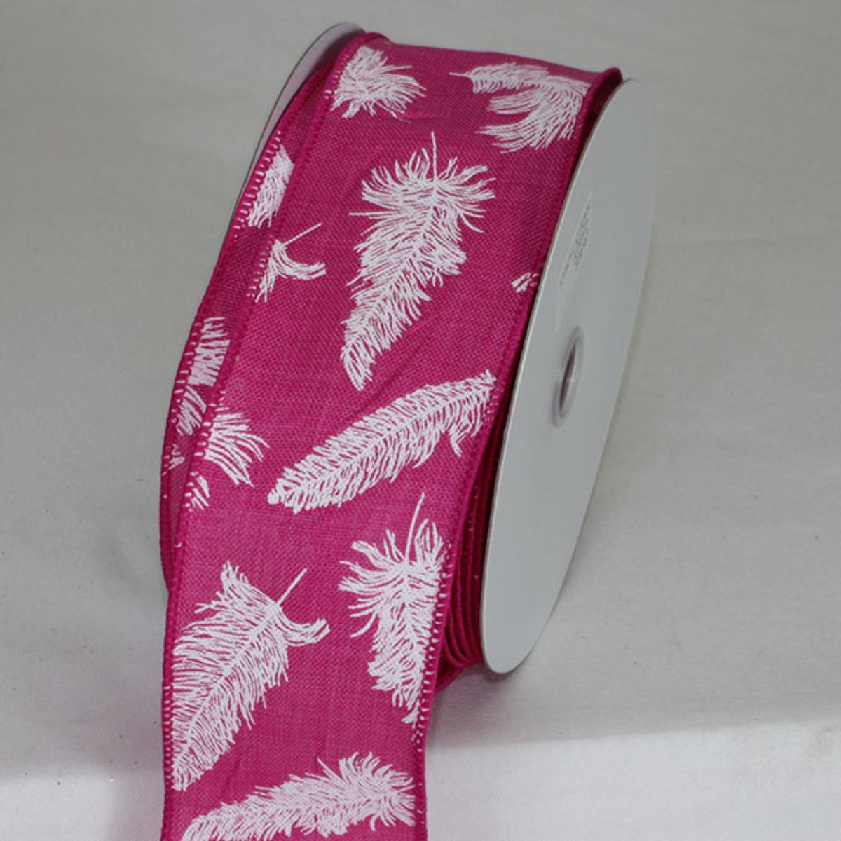 The Ribbon People Pink and White Feathers Ribbed Wired Craft Ribbon 2.5&#x22; x 20 Yards