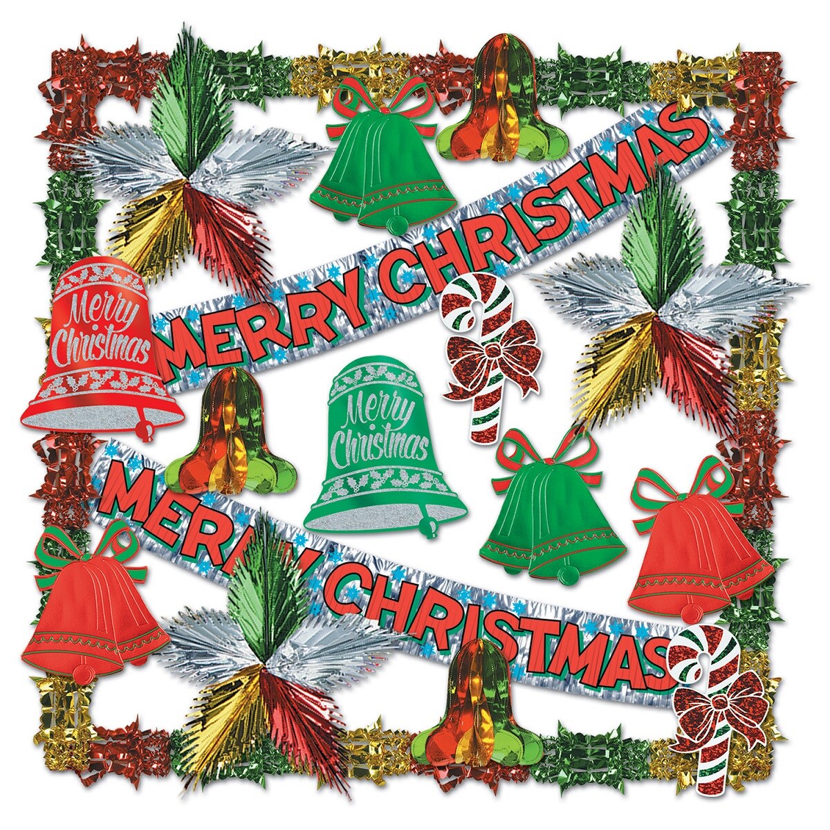Beistle Merry Christmas Metallic and Prismatic Holiday Decorating Kit 20 Count
