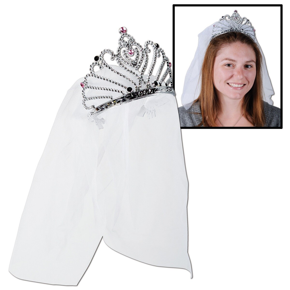 Beistle Club Pack of 12 White and Silver Bride To Be Tiaras with Veil