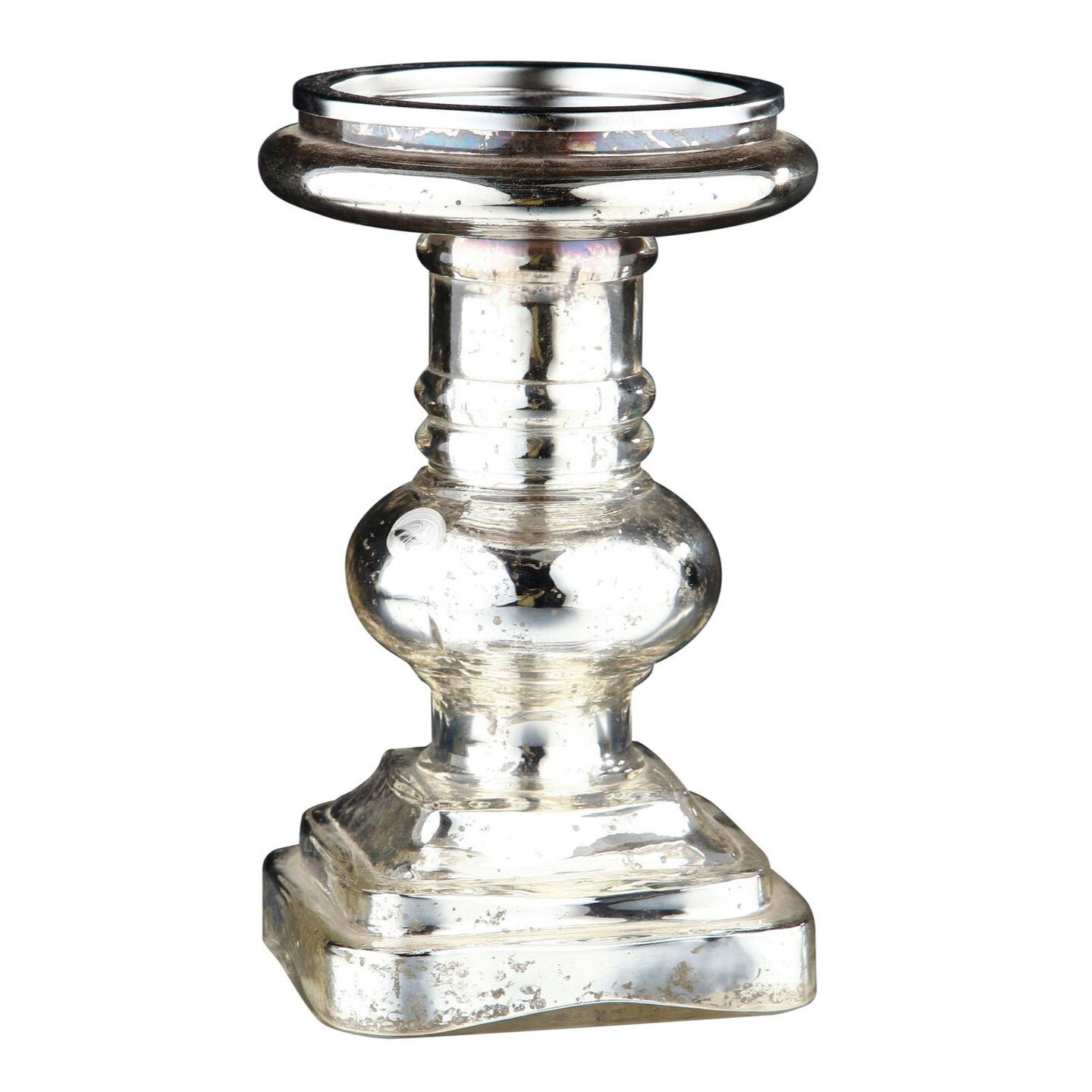 CC Home Furnishings 9&#x22; Metallic Silver Baluster Design Mercury Glass Candle Holder