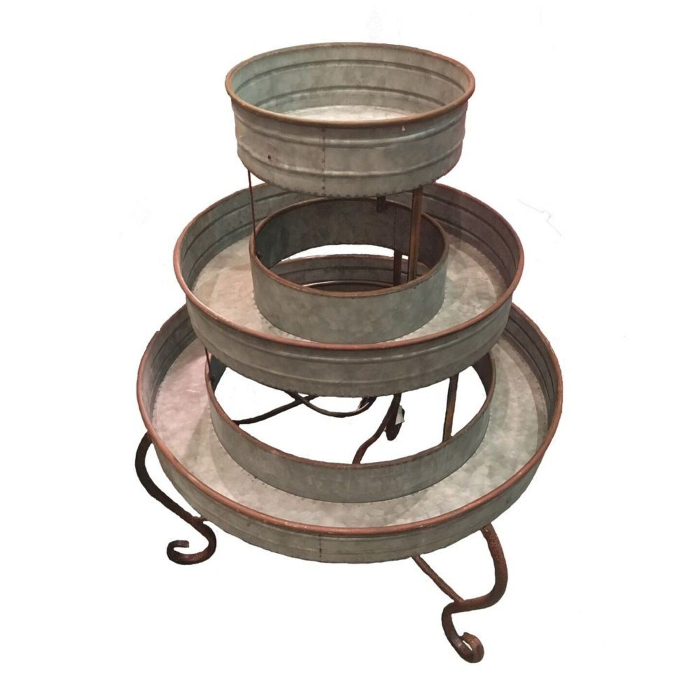 Esschert Design 37.25" Gray and Brown Distressed Finish 3 Tier Round Plant Stand