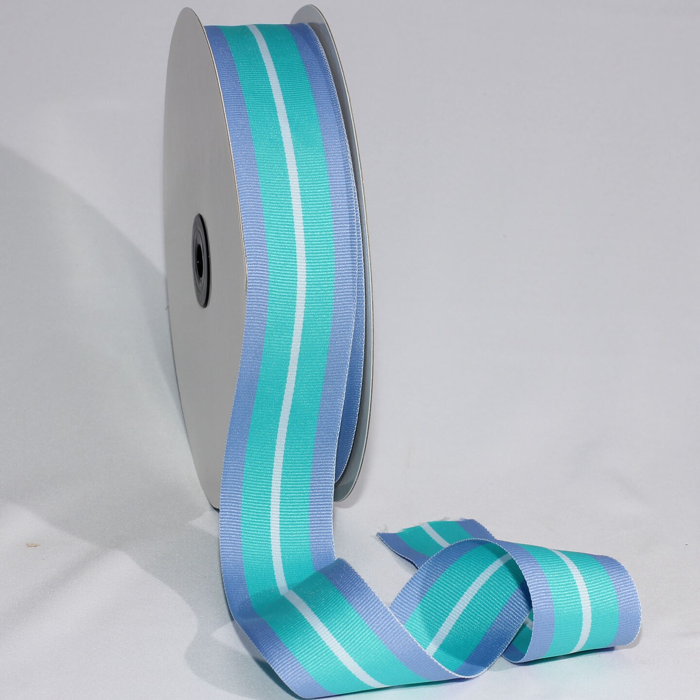 The Ribbon People Aqua Blue and White Striped Woven Grosgrain Craft Ribbon 1.5&#x22; x 55 Yards