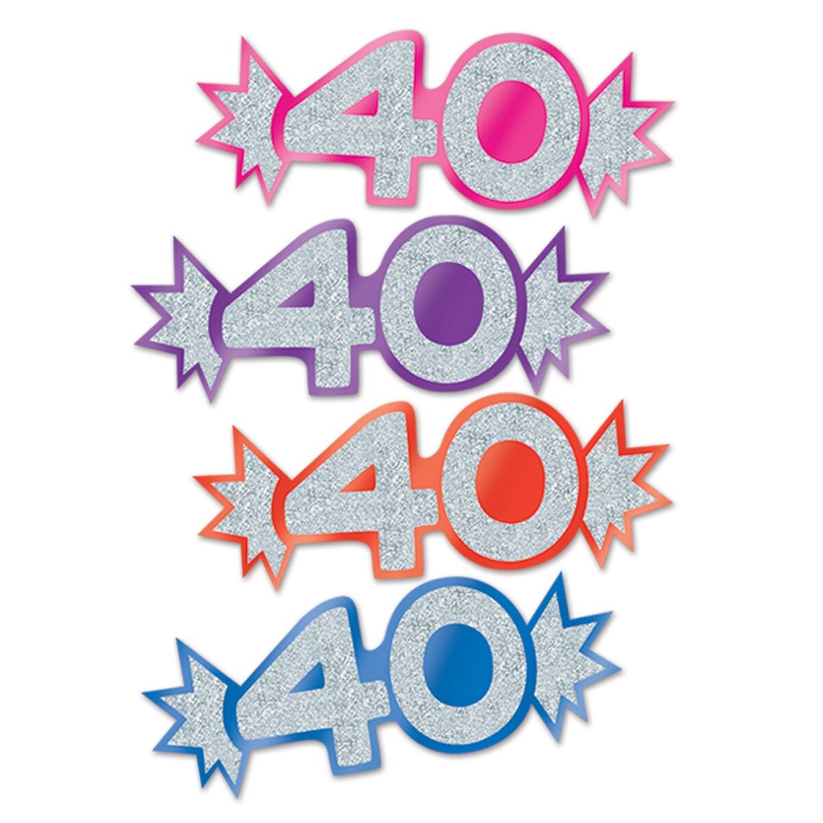 Beistle Club Pack of 192 Multi-Colored Mini Glittered Foil &#x22;40&#x22; Cutout Party Decorations 5.5&#x22;