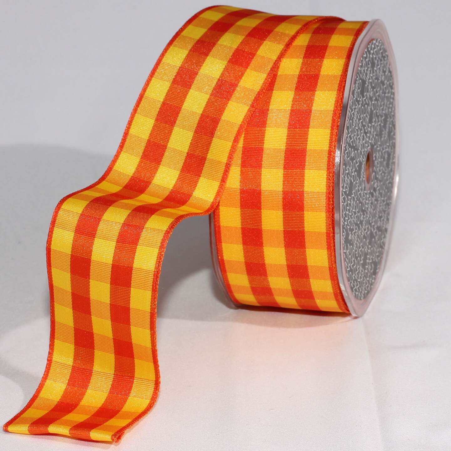 The Ribbon People Yellow and Orange Gingham Wired Woven Edge Craft Ribbon 1.5&#x22; x 27 Yards