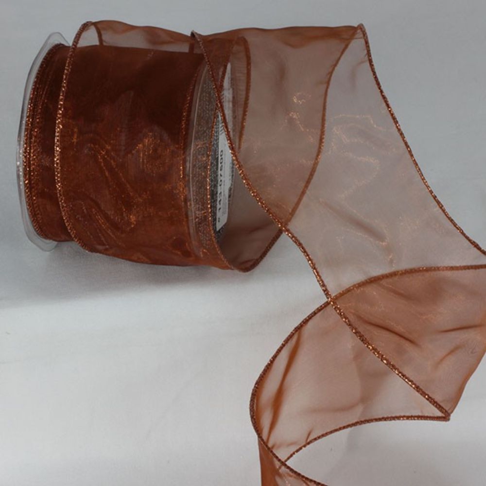 The Ribbon People Brown and Copper Colored Edge Wired Craft Organza Ribbon 3&#x22; x 27 Yards