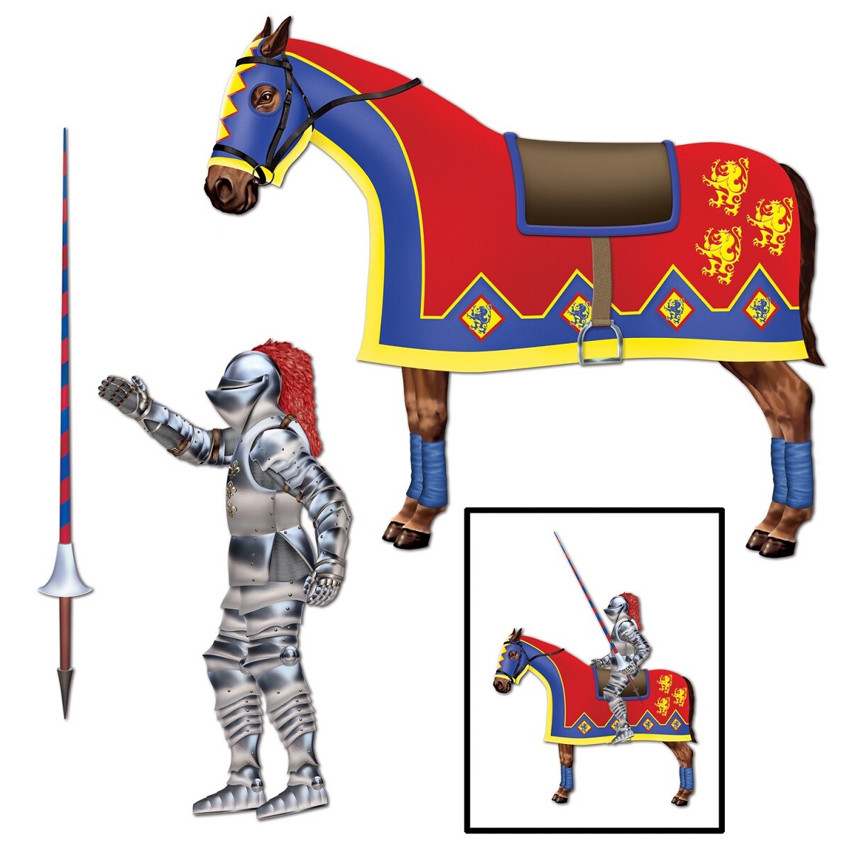 Party Central Club Pack of 12 Blue and Yellow Jointed Jouster Horse Medieval Party Decors 32"