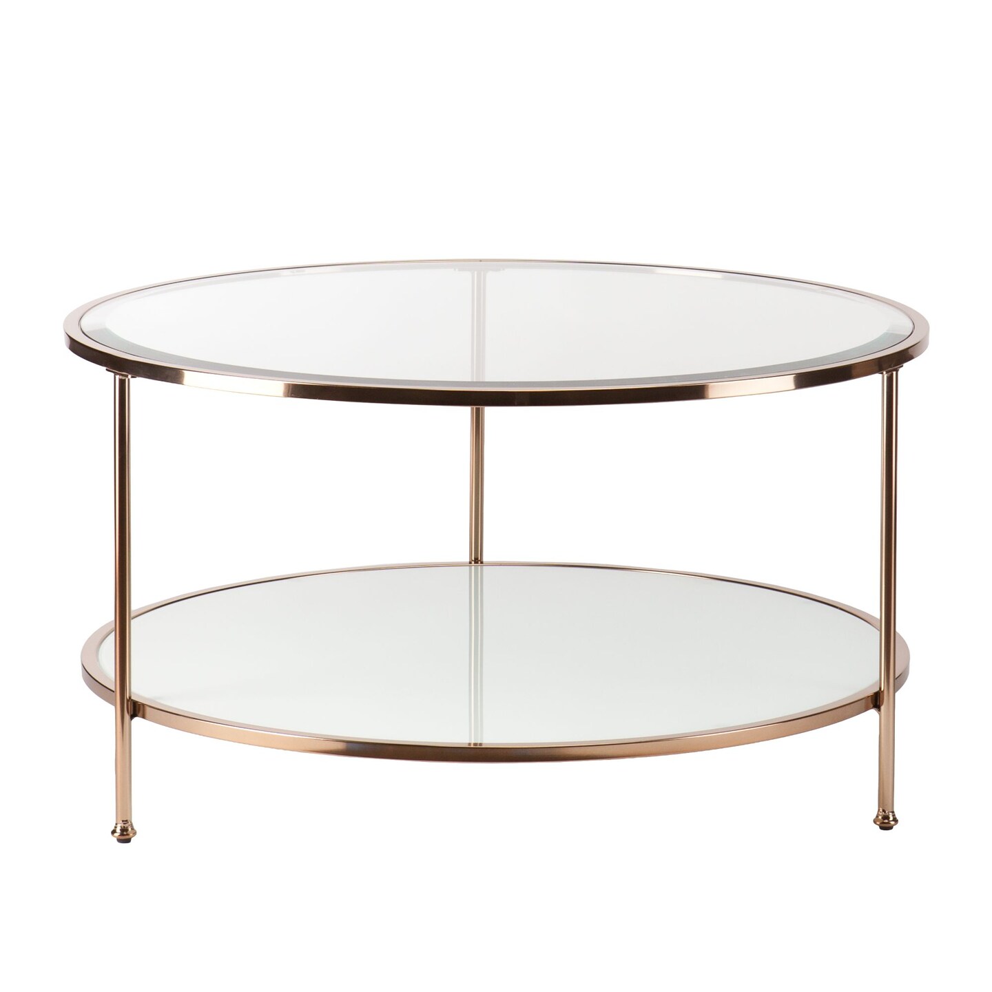 Southern Enterprises 33.75&#x22; White and Gold Risa Round Glass Cocktail Table