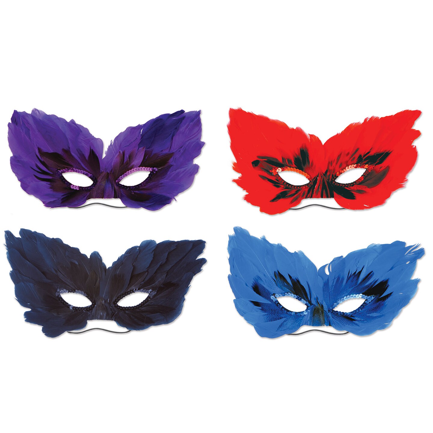 Party Central Club Pack of 48 Multi-Color Unisex Adult Feather Masquerade Mask Costume Accessories 10.75"