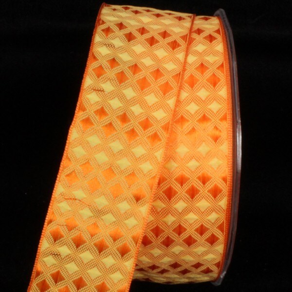 The Ribbon People Orange and Yellow Geometric Wired Craft Ribbon 1.5" x 27 Yards