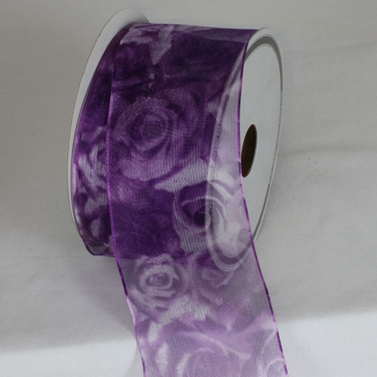 The Ribbon People Purple and White Roses Ribbed Wired Ribbon 2.5" x 27 Yards