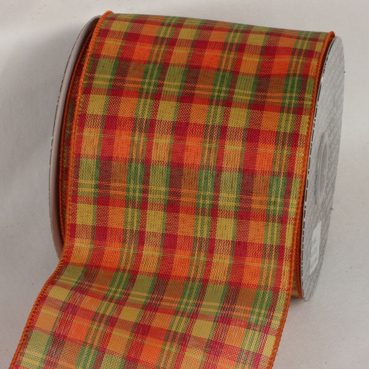 The Ribbon People Orange and Green Tartan Wired Craft Ribbon 4" x 20 Yards
