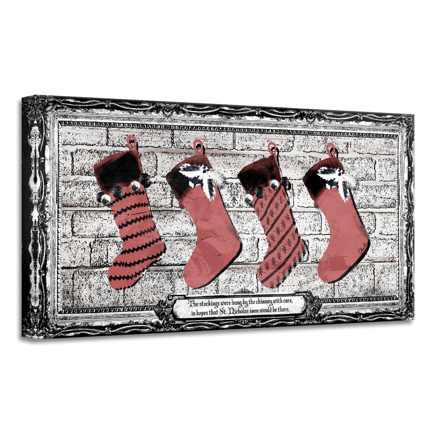 Crafted Creations Brown and Red Stockings Christmas Canvas Wall Art Decor 18&#x22; x 36&#x22;