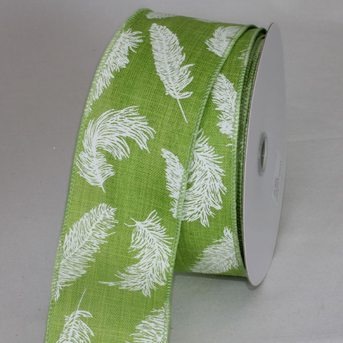The Ribbon People Lime Green and White Feathers Ribbed Wired Craft Ribbon 2.5&#x22; x 20 Yards