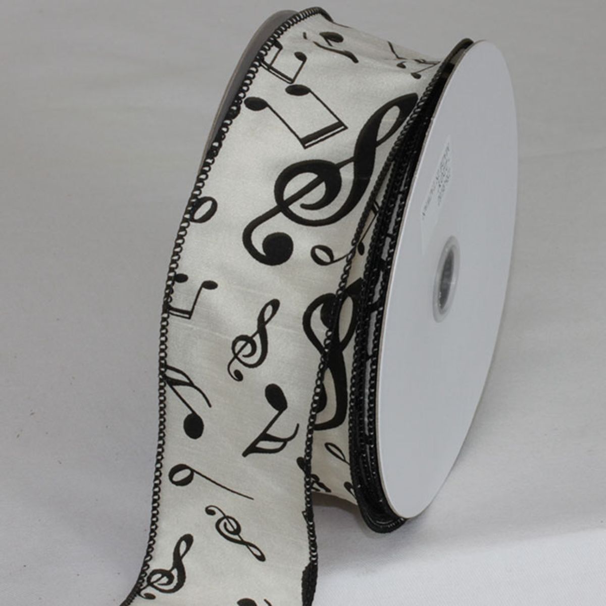 The Ribbon People Ivory and Black Music Notes Metallic Wired Craft Ribbon 2&#x22; x 20 Yards