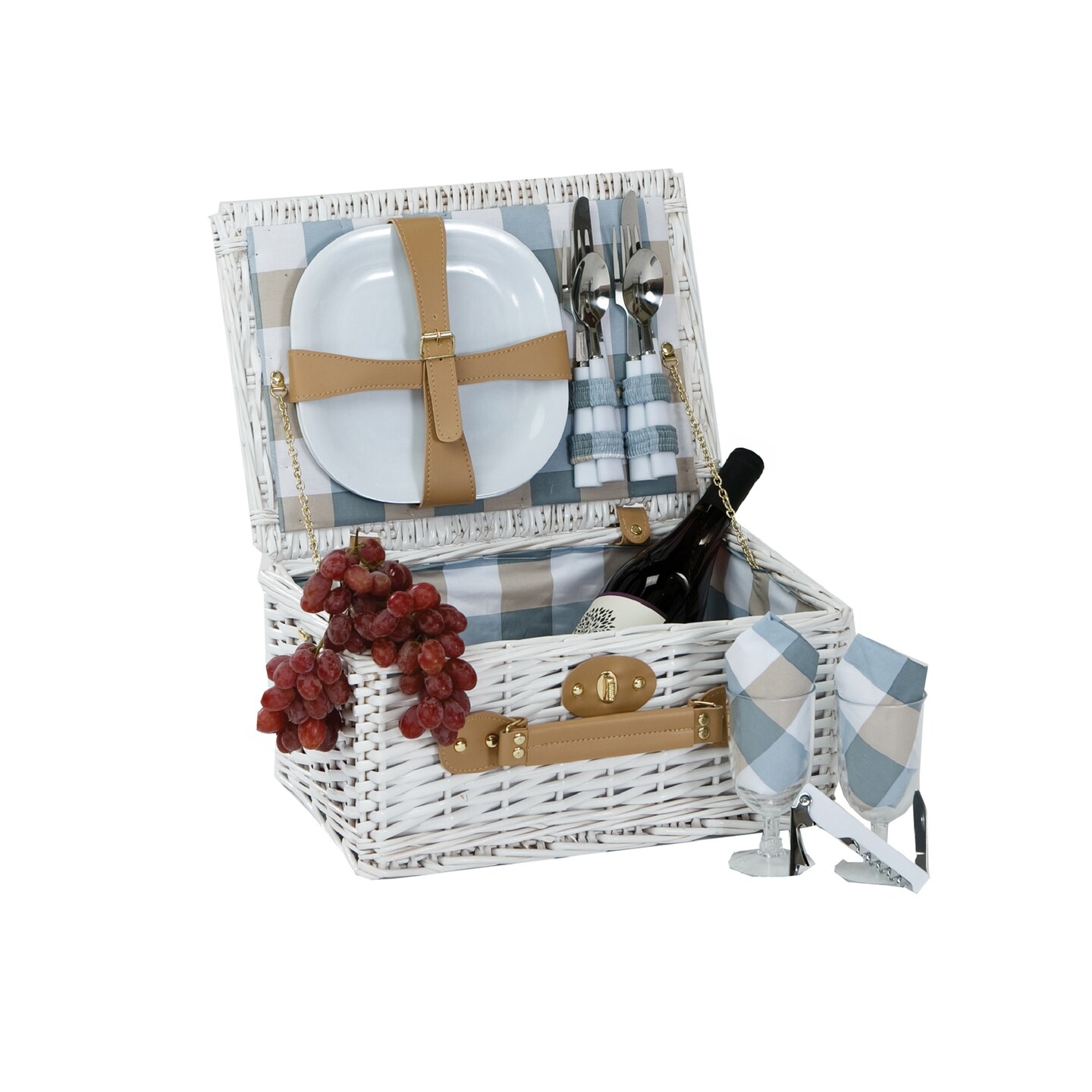 Picnic Plus 14.5" White Boothbay 2-Person Picnic Basket