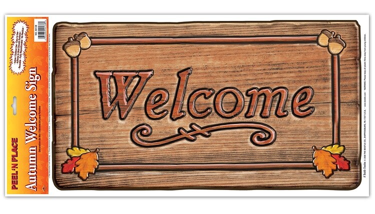 Beistle Club Pack of 12 Autumn Welcome Sign Peel &#x27;N Place Decorations 24&#x22;