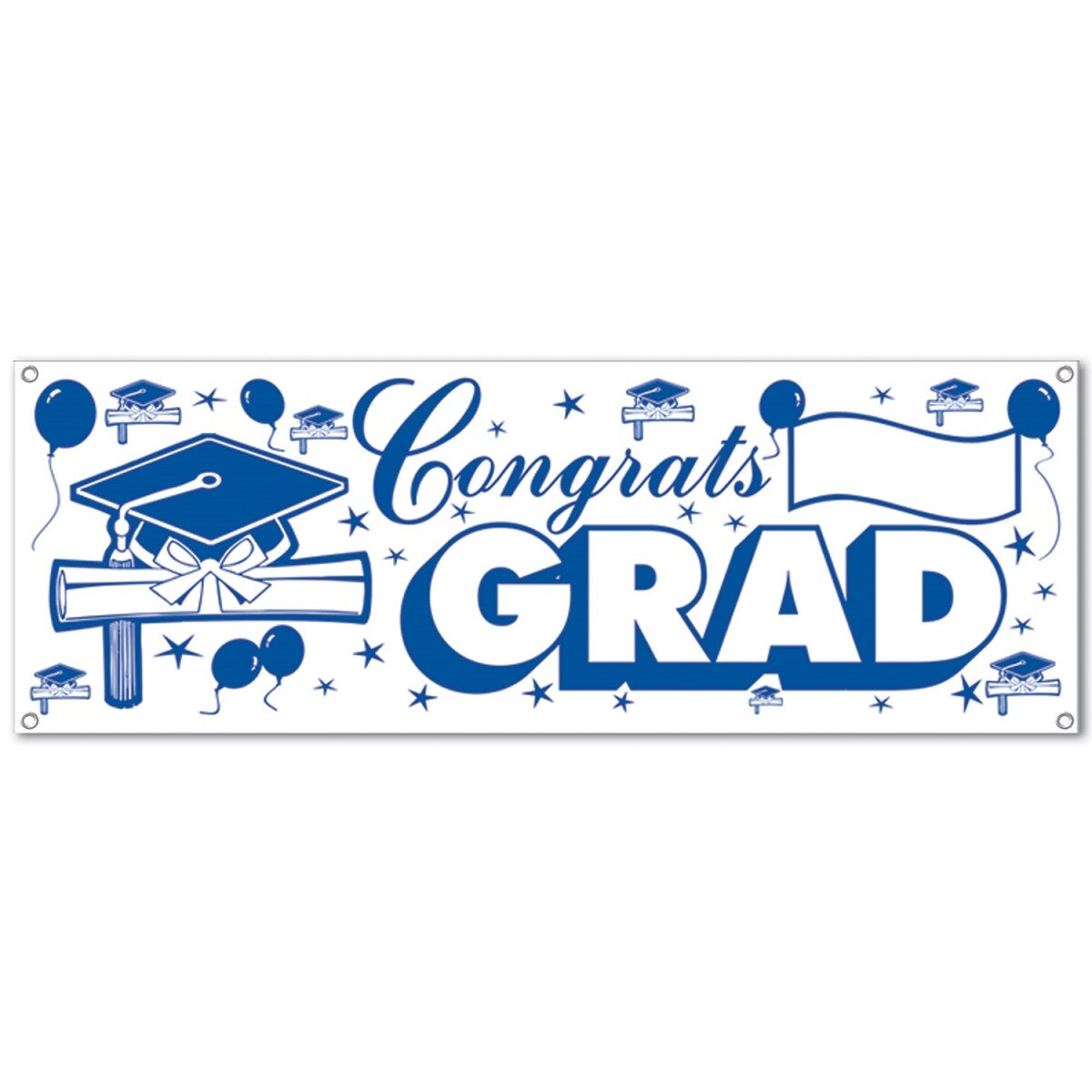 Beistle Club Pack of 12 Blue and White Congrats Grad Sign Hanging Banners 60&#x22;