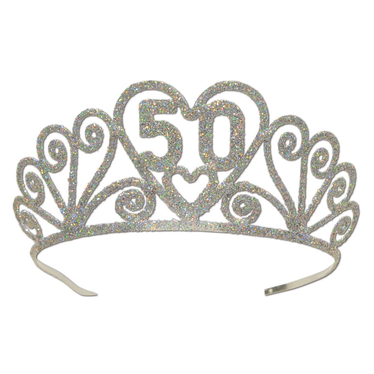 Beistle Club Pack of 6 Silver Glitter Encrusted Metal &#x22;50&#x22; Tiara Costume Accessories