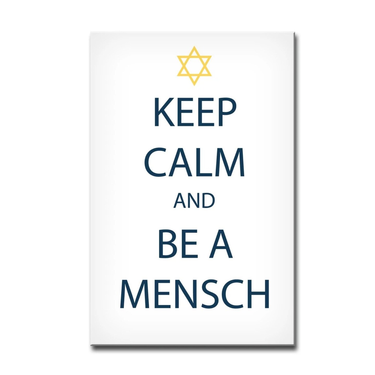 Crafted Creations White and Navy Blue &#x22;KEEP CALM AND BE A MENSCH&#x22; Hanukkah Rectangular Cotton Wall Art Decor 30&#x22; x 20&#x22;
