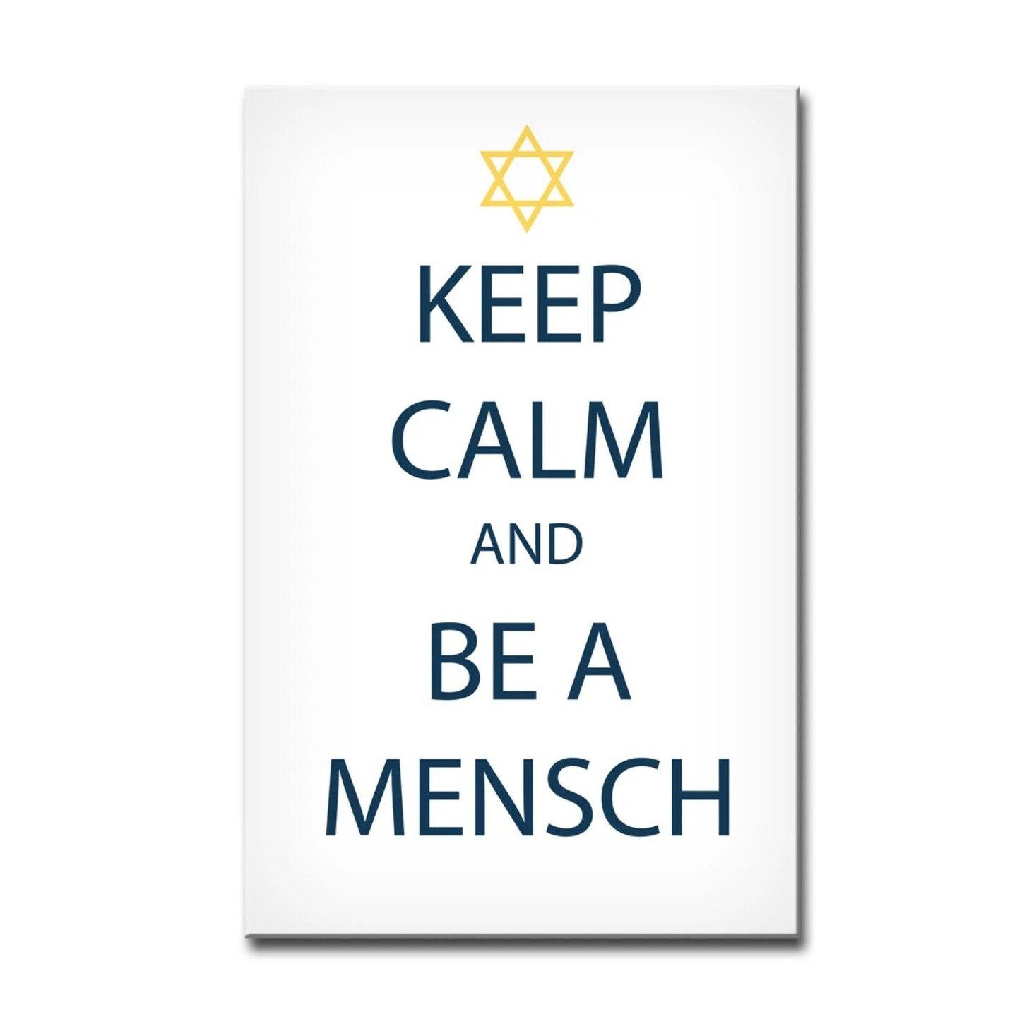 Crafted Creations White and Navy Blue "KEEP CALM AND BE A MENSCH" Hanukkah Rectangular Cotton Wall Art Decor 30" x 20"