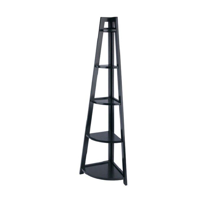Contemporary Home Living 58&#x22; Black Elegant Adam 5-Tier A-Frame Storage and Display Corner Shelf