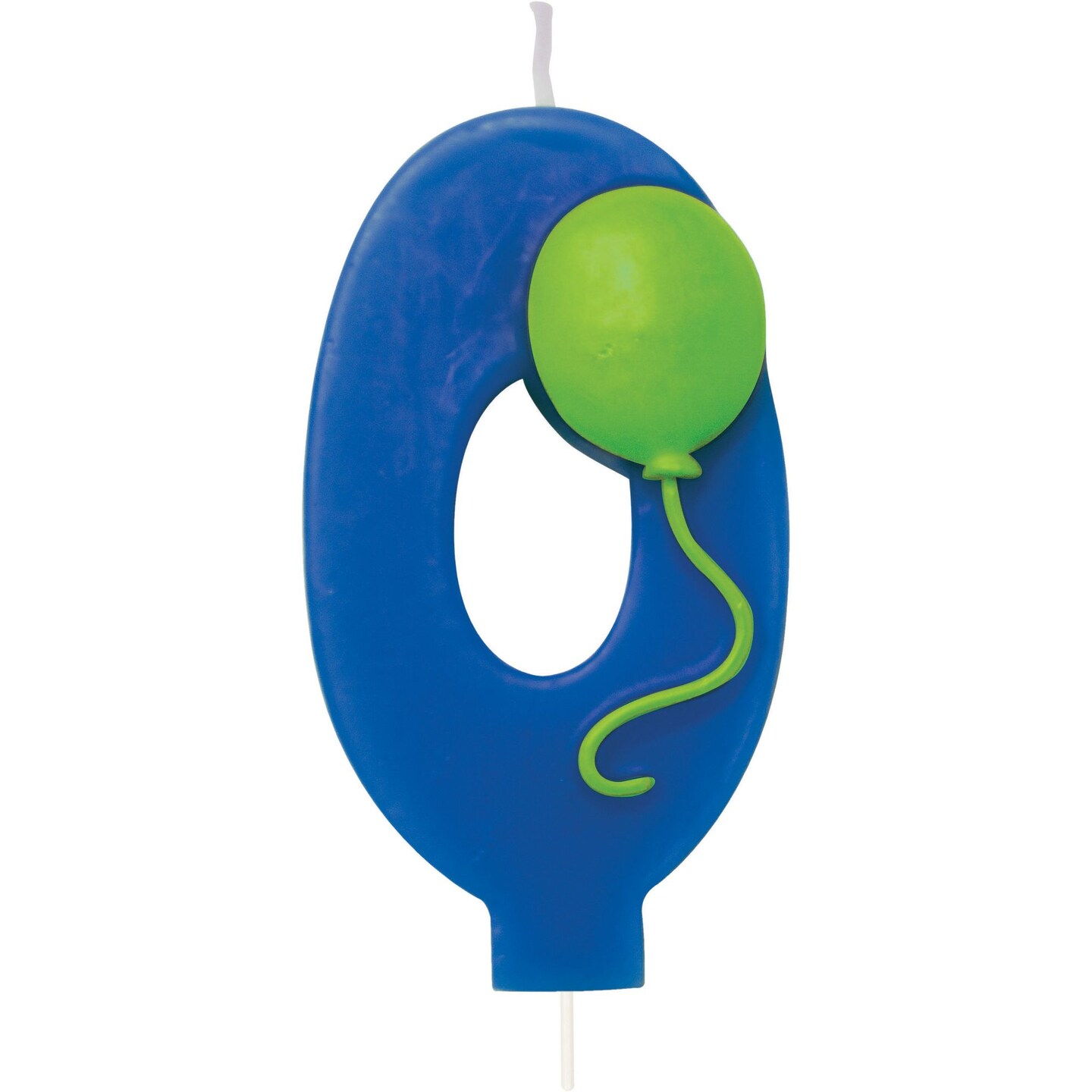 Party Central Pack of 6 Blue and Lime Green Molded Numeral &#x22;0&#x22; with Balloon Birthday Party Candles 3.5&#x22;