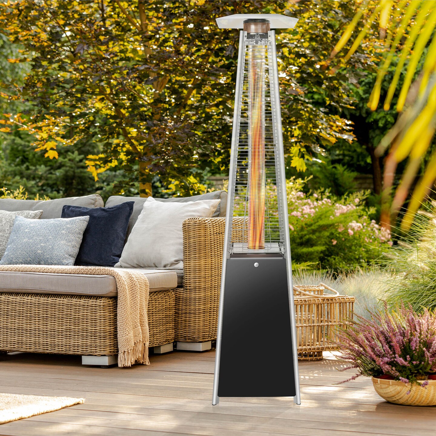 Casafield Outdoor Propane Patio Heater with Wheels - Modern Dancing Flame, Commercial &#x26; Residential, Uses Standard 20lb LP Gas Tank