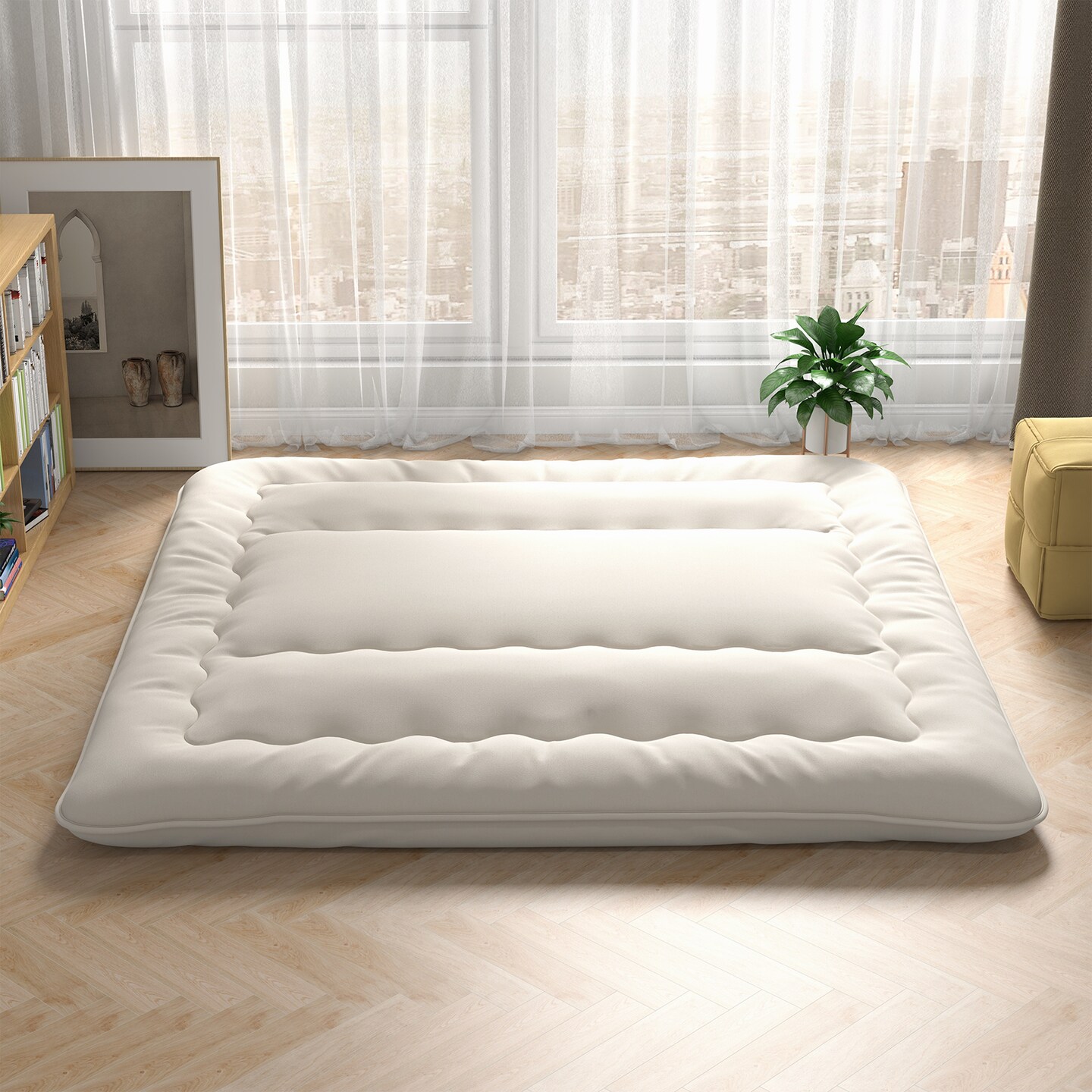 Costway Full/King/Queen/Twin Futon Mattress Japanese Floor Sleeping Pad Washable Cover Carry Bag Beige
