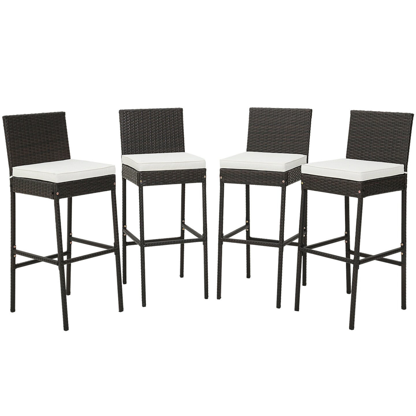 Costway Patio Wicker Barstools Bar Height Chairs W/ Cushions Backyard Off White
