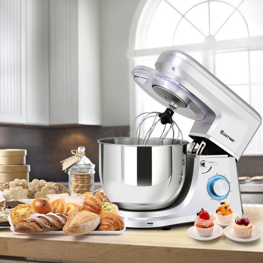 6 Speed 7.5 Qt Tilt-Head Stainless Steel Electric Food Stand Mixer-Silver