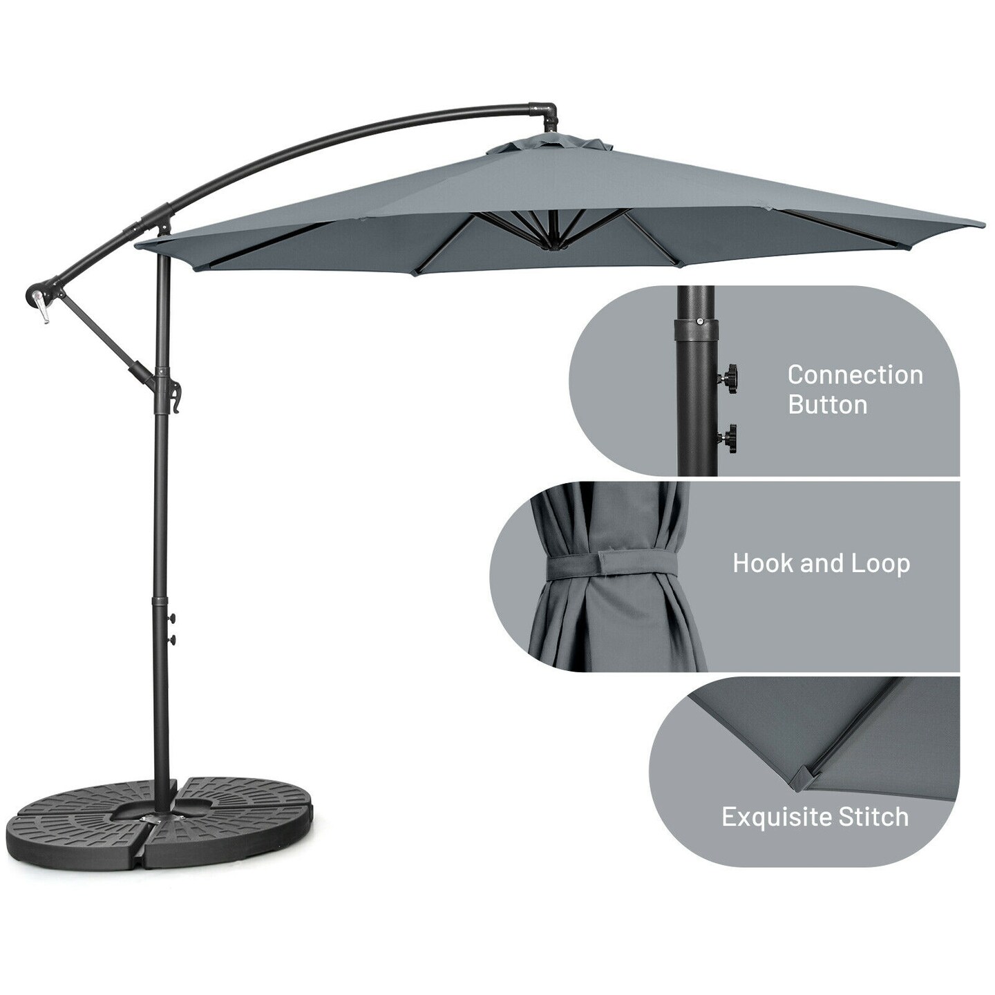 10 Feet Offset Umbrella with 8 Ribs Cantilever and Cross Base Tilt Adjustment