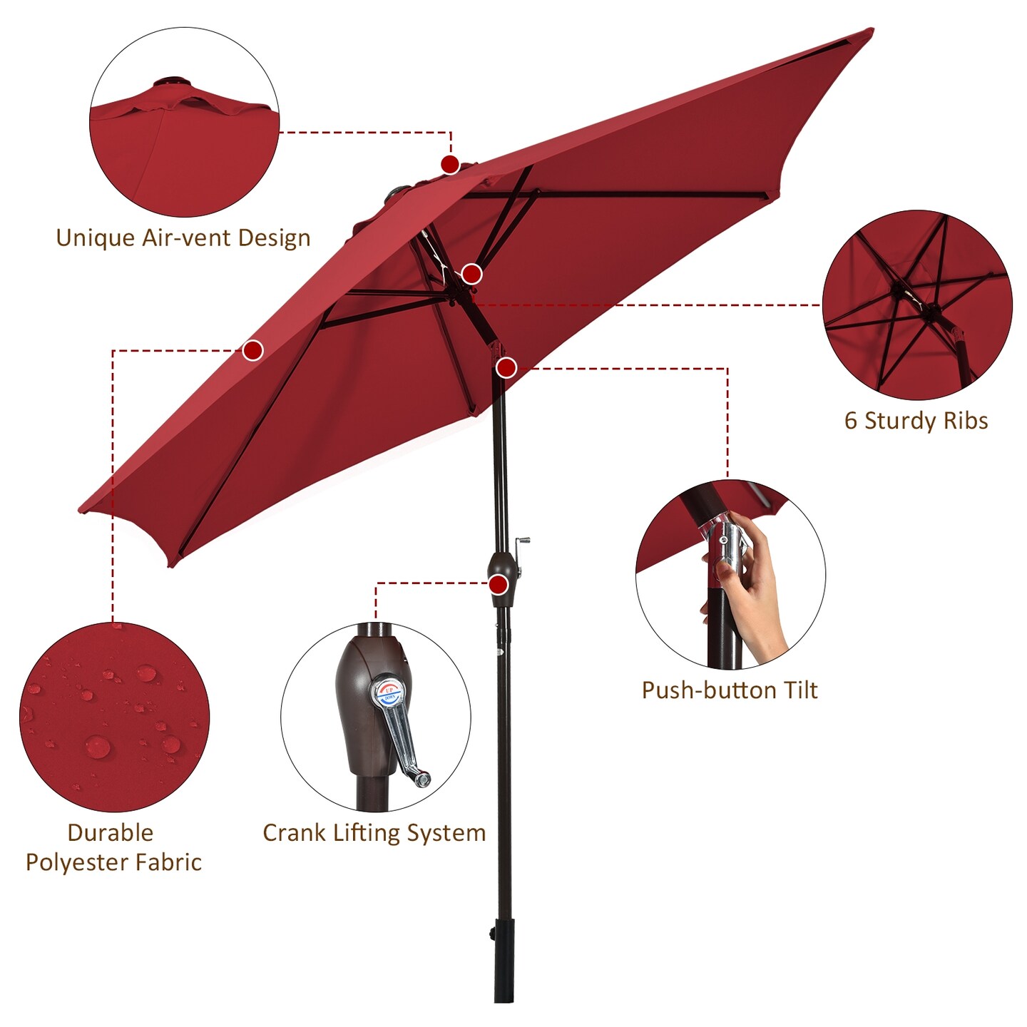 10 Feet Outdoor Patio Umbrella with Tilt Adjustment and Crank Without Base