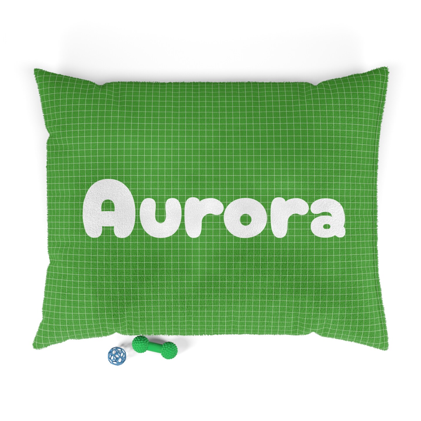 product name is Customized Green and White Pet Bed with Name Green and White Window Pane Pet Bed with Personalized Name Pet Bed for Cats and Dogs Pet Bed
