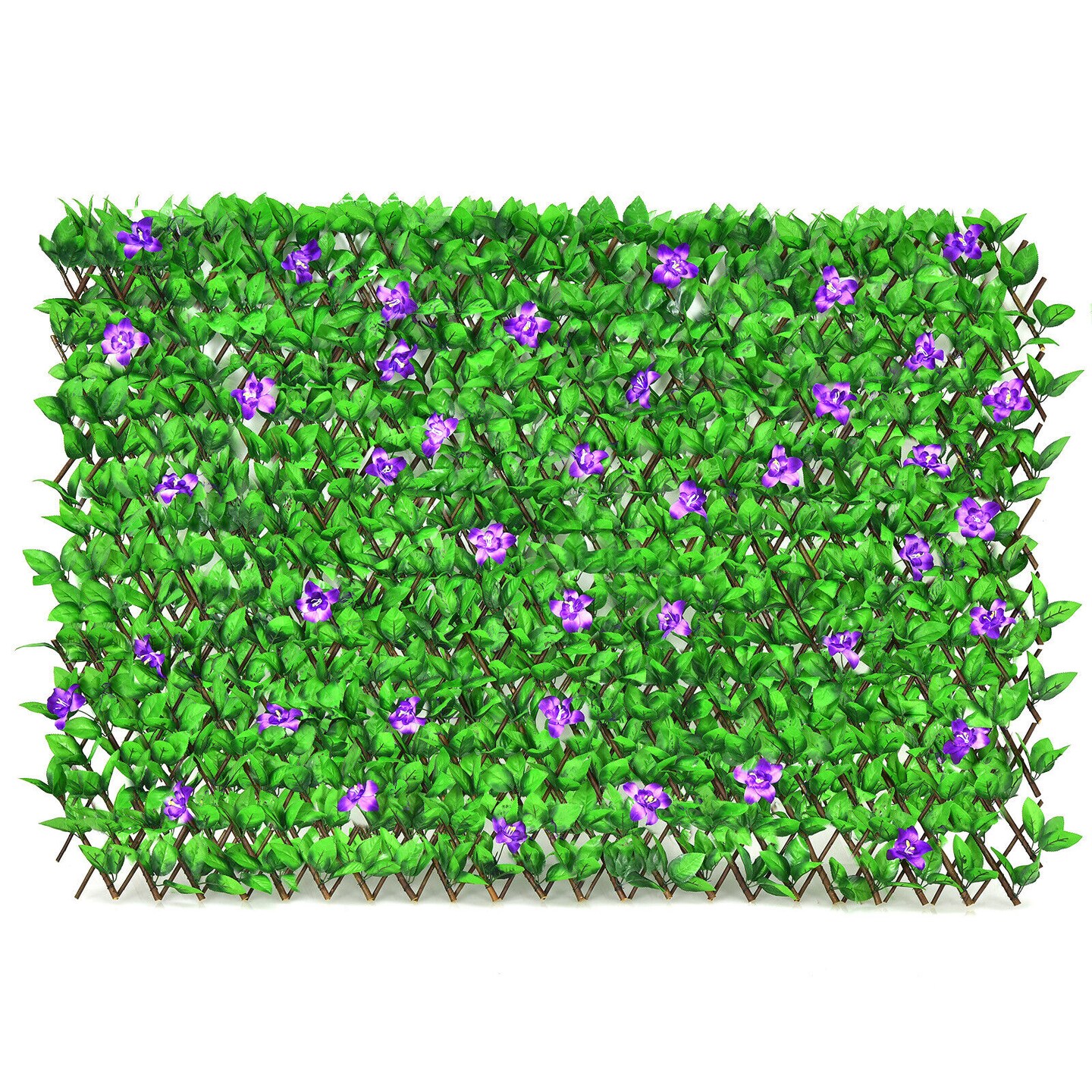 4 Pieces Expandable Faux Ivy Privacy Screen Fence Panel Pack with Flower