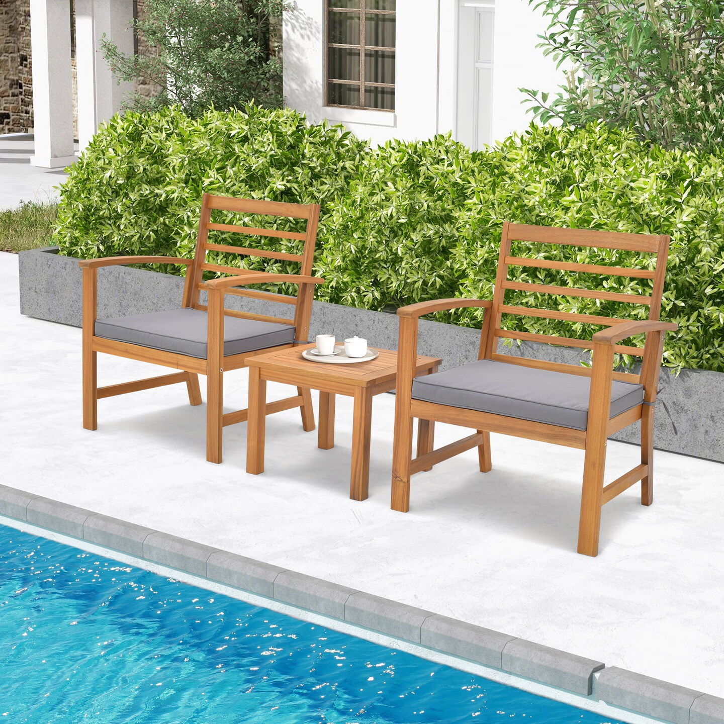 3 Pieces Outdoor Furniture Set with Soft Seat Cushions